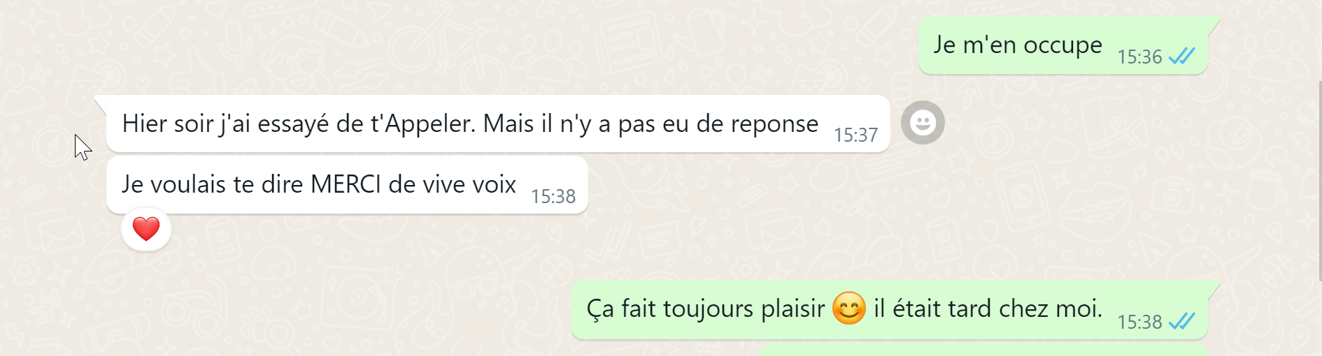 Capture originale WhatsApp : Je voulais te dire MERCI de vive voix.
